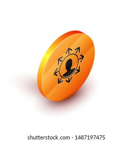 Isometric Project team base icon isolated on white background. Business analysis and planning, consulting, team work, project management. Orange circle button. Vector Illustration