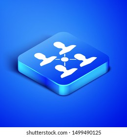 Isometric Project team base icon isolated on blue background. Business analysis and planning, consulting, team work, project management. Blue square button. Vector Illustration