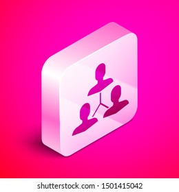 Isometric Project team base icon isolated on pink background. Business analysis and planning, consulting, team work, project management. Silver square button. Vector Illustration