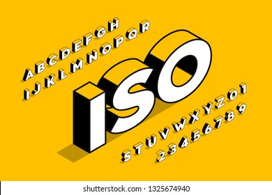 Isometric projection 3d font design, alphabet letters and numbers vector illustration