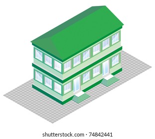  isometric projection of  building, isolated on white		 		 		 		 		 		 		 		 		