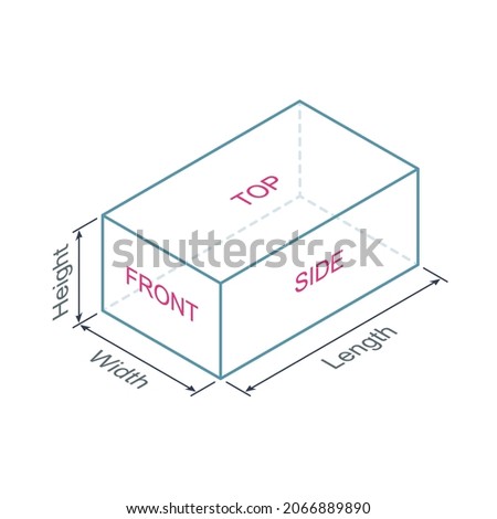 Isometric projection cuboid with dimensions and faces. Vector illustration isolated on white background  商業照片 © 