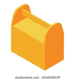 Isometric projection of an empty orange toolbox ready for storing tools, ideal for maintenance, repair, and construction projects