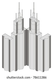  isometric projection of a high building, isolated on white