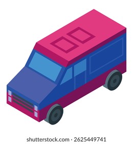 Isometric projection of a red and blue van moving forward