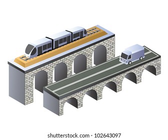 Isometric projection of the urban area of the road on the bridge