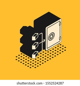 Isometric Proof of stake icon isolated on yellow background. Cryptocurrency economy and finance collection.  Vector Illustration
