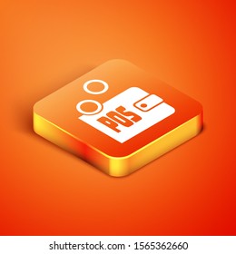 Isometric Proof of stake icon isolated on orange background. Cryptocurrency economy and finance collection.  Vector Illustration