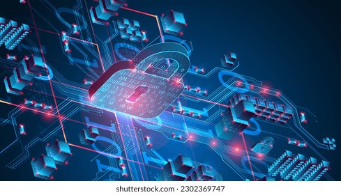 Isometric protection concept. Protect mechanism, system privacy. Vector