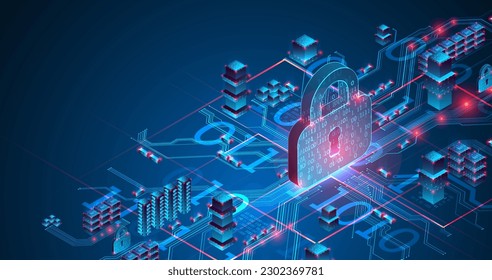 Isometric protection concept. Protect mechanism, system privacy. Vector