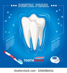 Isometric protection from dental pearl concept with healthy tooth toothbrush toothpaste and floss isolated vector illustration