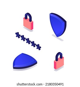 Isometric protection elements. Shield and password