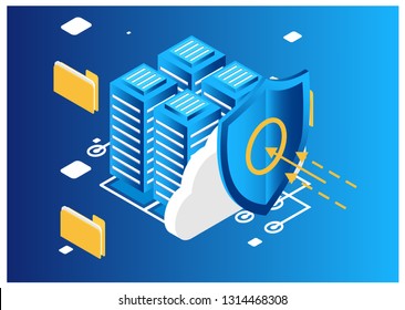 Isometric Protection network security and safe your data concept. Web page design templates Cybersecurity. Digital crime by an anonymous hacker. Vector illustration - Vector 