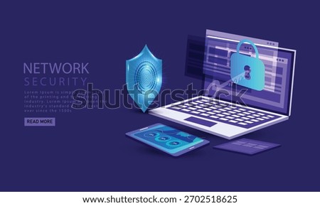 Isometric Protection network security and safe your data concept