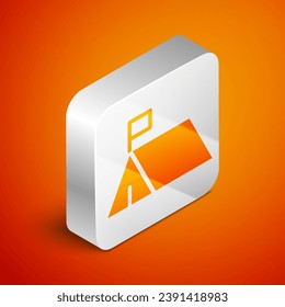 Isometric Protest camp icon isolated on orange background. Protesting tent. Silver square button. Vector