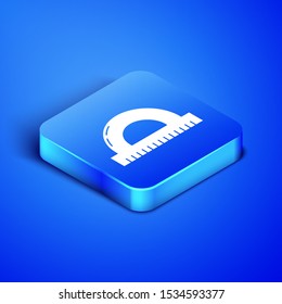 Isometric Protractor grid for measuring degrees icon isolated on blue background. Tilt angle meter. Measuring tool. Geometric symbol. Blue square button. Vector Illustration