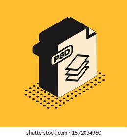 Isometric PSD file document. Download psd button icon isolated on yellow background. PSD file symbol.  Vector Illustration