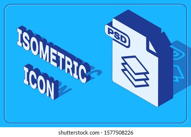 Isometric PSD file document. Download psd button icon isolated on blue background. PSD file symbol.  Vector Illustration