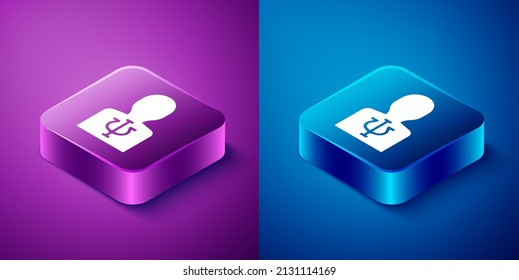 Isometric Psychology icon isolated on blue and purple background. Psi symbol. Mental health concept, psychoanalysis analysis and psychotherapy. Square button. Vector