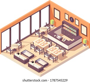 Isometric Pub And Restaurant Vector Illustration 