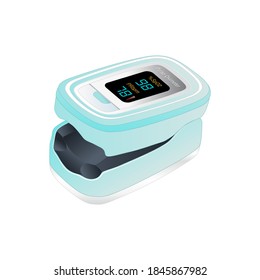 Isometric Pulse Oximeter Fingertip. Blood Oxygen Saturation Level Monitor With Heart Rate Detection, Medical Device Icon, Isolated On White Background. Vector Illustration.