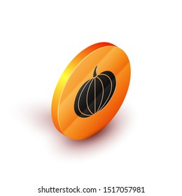 Isometric Pumpkin icon isolated on white background. Happy Halloween party. Orange circle button. Vector Illustration