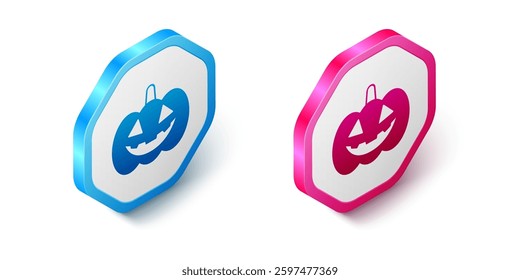 Isometric Pumpkin icon isolated on white background. Happy Halloween party. Hexagon button. Vector