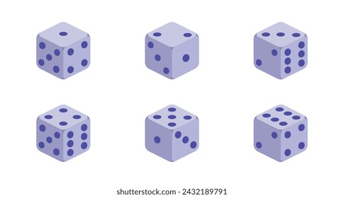 Isometric purple 3D cubes of dice.