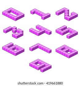 Isometric purple font from the cubes. Numbers
