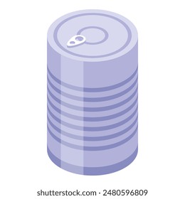 Isometric purple tin can vector illustration with minimalist design and clean modern sleek packaging for nonperishable preserved goods in the food industry
