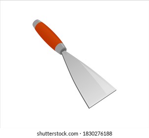 Pared isométrica de cuchillo insignificante aislada sobre fondo blanco. Icono de vector de traviesa colorido para el diseño web. Logo de la herramienta Scratcher. Espátula con mango naranja. Herramienta de construcción. 3 D. Plano. Caricatura