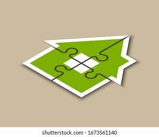 Isometric Puzzle house presentation. Isometry Home puzzles 4 pieces kit banner. Vector Infographic template