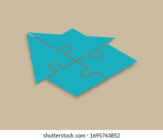 Presentación de la casa de rompecabezas isométrica. Isometry Home rompe con un banner de kit de cuatro piezas. Plantilla informativa del vector