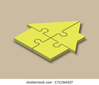 Isometric Puzzle house presentation. Isometry Home puzzles 4 pieces kit banner. Vector Infographic template