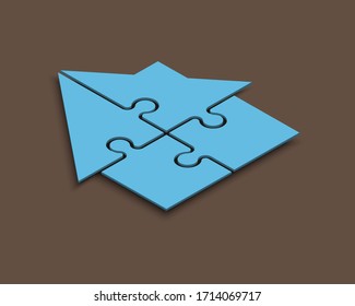 Isometrisches Puzzle-Haus-Präsentation. Isometry Home Puzzles 4 Stücke Kit Banner. Vektorillustration-Infografik-Vorlage