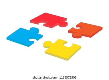 Isometric puzzle isolated on white background. 3D Isometric puzzle infographics for web site, banner, poster and placard. Creative business concept, vector illustration
