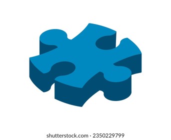 Isometric puzzle piece. 3D jigsaw puzzle. Solution concept. Problem solving idea. Blue puzzle part. Isolated missing piece. Graphic design element. Autism symbol. Compatibility. Vector illustration.