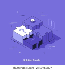 Isometric puzzle pieces representing problem solving and business development. Finding solution for challenge or question. Thin line isometric vector illustration.