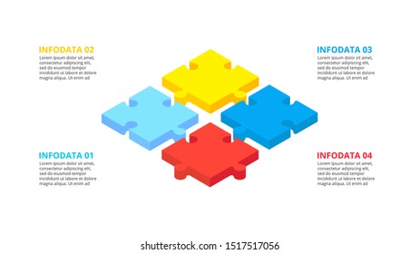 Isometric puzzle vector processes infographics. Businecc concept for chart, diagram, web design, or presentation with 4 options.