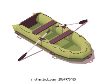 Isometric pvc boat with paddles. Vector illustration. Collection