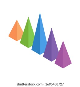 Gráfico de barras piramidal isométrico aislado en fondo blanco. Gráfico colorido para datos de informes o infografías de negocios, diseño de gráficos de diagramas de columnas para el diseño de presentaciones en estilo isométrico 3d.