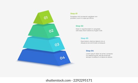 Isometrische Pyramide für Infografik. Abbildung in 4 Teile geteilt