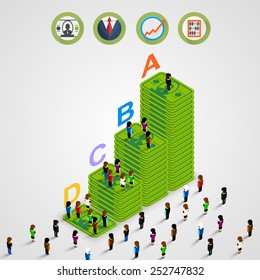 Isometric Pyramid money with people. Vector illustration