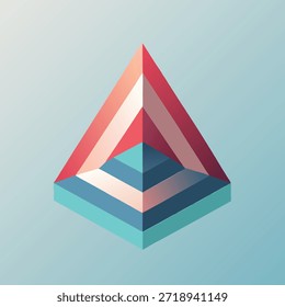 Estructura de pirámide isométrica con secciones geométricas en capas de colores