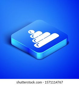Isometric Pyramid toy icon isolated on blue background. Blue square button. Vector Illustration