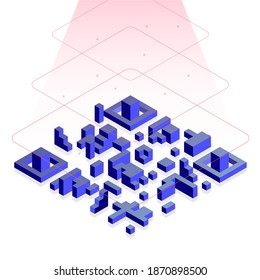 Isometric Qr Code Block Scanner Blue Light