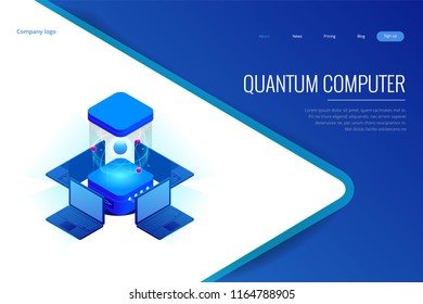 Isometric Quantum computing or Supercomputing. A quantum computer is a device that performs quantum computing. Vector illustration