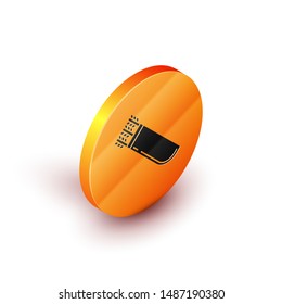 Isometric Quiver with arrows icon isolated on white background. Orange circle button. Vector Illustration