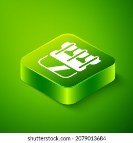 Isometric Quiver with arrows icon isolated on green background. Green square button. Vector