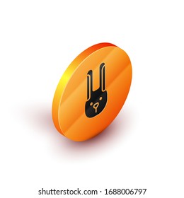 Isometric Rabbit with ears icon isolated on white background. Magic trick. Mystery entertainment concept. Orange circle button. Vector Illustration